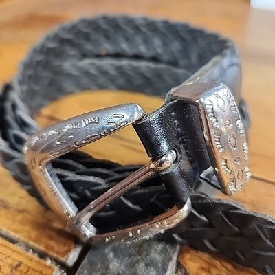 Cinturón Vintage Negro Trenzado Cuero Genuino Talla 40 Ancho 1" Hebilla Retro EE. UU.  Foto 1 de 4