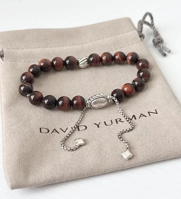 Brazalete de cuentas espirituales ojo de tigre rojo para mujer David Yurman de plata de ley Foto 1 de 3