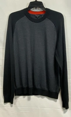 Ted Baker Mens Black Gray Topup Ribbed Wool Blend Crewneck Sweater Size 5 XL - Image 1 of 4