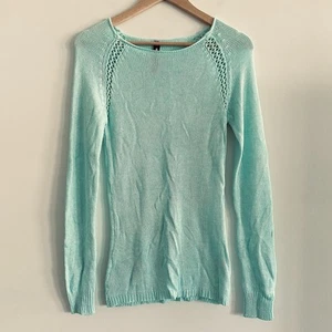 Design Lab Lord & Taylor Sweater Aqua Blue Knit Crochet Medium - Picture 1 of 11