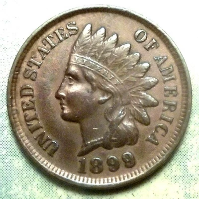 1899 Indian Head Penny AU ABOUT UNCIRCULATED Brown 4 Diamond 53ML PARTY Its 1899 - Image 1 of 3