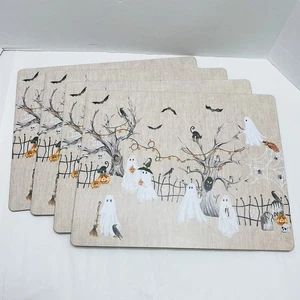 Pottery Barn Scary Squad Halloween Ghosts Hardmat Cork-Backed Placemats Set of 4 - Picture 1 of 7