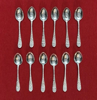 12 ложек Schofield из чистого серебра с розовым узором Baltimore Demitasse 4 1/2 дюйма  - Изображение 1 из 4