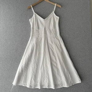 Perri Cutten White Linen Dress Sz 12 Pleated Classic Cottagecore Casual Everyday - Foto 1 di 14