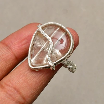 Kristall Quarz Edelstein 925 Sterling Silber Handarbeit Schmuck Ring Größe 11 - Bild 1 von 4