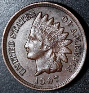 1907 INDIAN HEAD CENT - With LIBERTY & Near 4 DIAMONDS - AU UNC - Picture 1 of 2