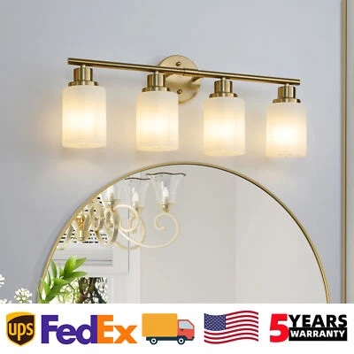 Tocador de 24"" dorado de 4 luces con pantalla de vidrio para lámpara de pared con espejo de baño Foto 1 de 4