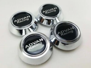 Center Wheels Caps Hub Silver Chrome Size 58.5mm. Logo Resin Black Advan Racing - Picture 1 of 10