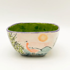Sarah Richards Art Pottery Bowl - Squared Bird Wildlife Handpainted Multicolor