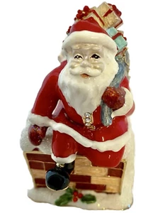 Rare Dept 56 Metal Santa Going Down Chimney Trinket Box Magnetic Closure 2x3 In - Picture 1 of 4