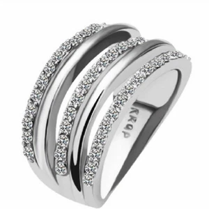 3 Row White Gold finish Cocktail Ring w Clear Cubic Zirconias + Box + Gift Bag - Picture 1 of 3