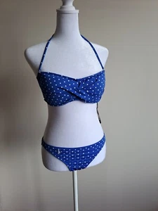 New Ralph Lauren Blue Polka Dot Swimsuit Size Top M / Bottom XS - Picture 1 of 11
