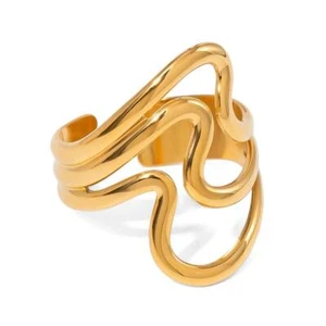 Damen Ring vergoldet Gold 750 18 Karat Edelstahl verstellbar Wasserfest R6315DL - Picture 1 of 8