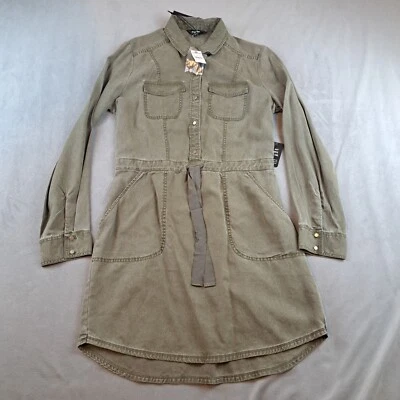 NWT Express Chore Utility Shirt Dress Small Army Green Button Front Military - Image 1 of 4