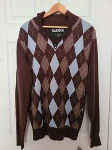 Suéter de Carbono Para Hombres Grande Blanco Diamante Argyle Cuello Simulado 1/4 Cremallera Pullover Nuevo con Etiquetas * - Imagen 1 de 8
