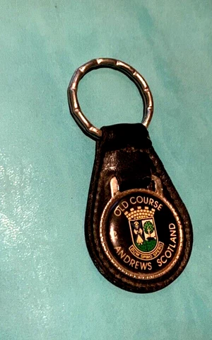 1980's Rare ST. ANDREWS OLD COURSE Golf Leather Key Ring, DUM SPIRO SPERO Motto Cover