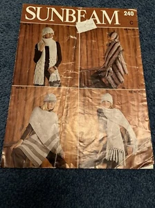 sunbeam vintage pattern 240 hats and scarves in aran knit or aran tweed - Picture 1 of 2