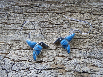 Pendientes de alambre francés de plata esterlina ópalo piedras preciosas multicolores colibrí AA78 Foto 1 de 4