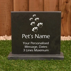 Personalised Pet Memorial, Smooth Slate Headstone on Plinth, Large 23cm x 20cm - Picture 1 of 16
