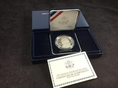 2005 Chief Justice John Marshall Proof Silver Dollar W/ Original Box & COA  - Image 1 of 3