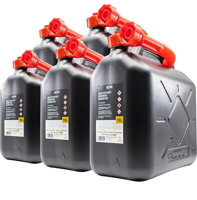 5x 10L BENZINKANISTER RESERVEKANISTER m. AUSGIEßER KRAFTSTOFF DIESEL ÖL KANISTER - Bild 1 von 4