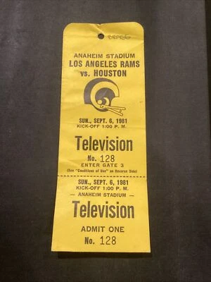 1981 Sept 6 Los Angeles LA Rams Vs Houston Oilers Football Ticket Pass season op - Image 1 of 4