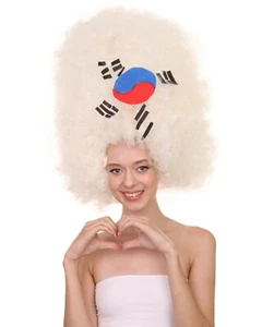 South Korean Flag Sport Party Jumbo Afro Wig | White Patriotic Cosplay HW-2893A - Picture 1 of 10