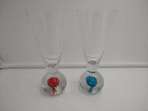 Fluted Drinking Glass Controlled Bubble Ball Bottom Barware Handblown - Picture 1 of 7