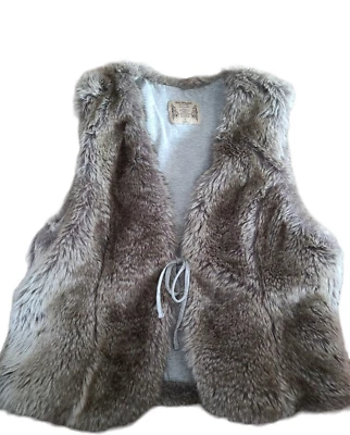 Chaleco de piel forrado sintético tallado con volantes para mujer y mujer talla L corbata marrón súper suave nuevo sin etiquetas Foto 1 de 4