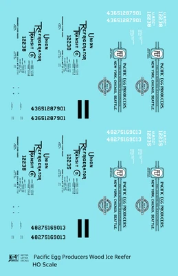 Calcomanías escala K4 HO PEP Pacific Egg Producers madera hielo cartelera refrigerado negro Foto 1 de 3
