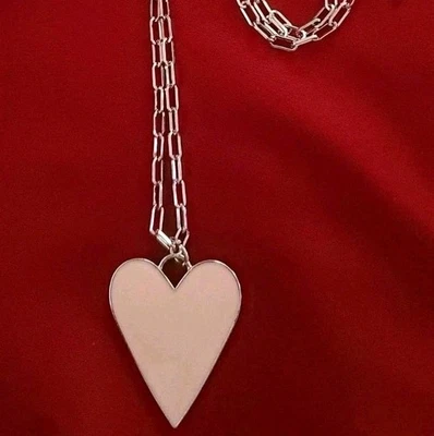 Precious Pink Corazón Largo Tendencia Clip Cadena Eslabón Collar y Pendiente Conjunto Foto 1 de 4