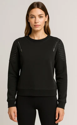 Carbon38 Negro Acolchado Hombro Cremallera Moto Sudadera Pequeña Atletismo Ropa de Calle Foto 1 de 4