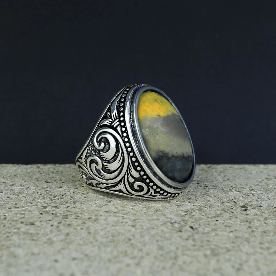 Anillo de piedras preciosas naturales de ágata grande hecho a mano para hombre Foto 1 de 4