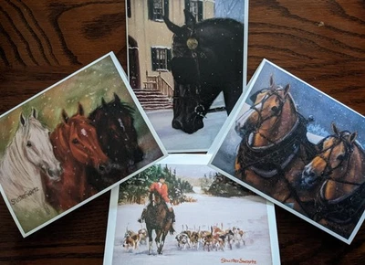 CABALLOS en INVIERNO Juego de CUATRO TARJETAS DE BILLETES con SOBRES Vacaciones Ecuestres Foto 1 de 4