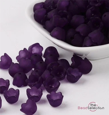 50 Flower Beads Purple Frosted Lucite Acrylic Bell Cup 10mm jewellery LUC40 - Image 1 of 3