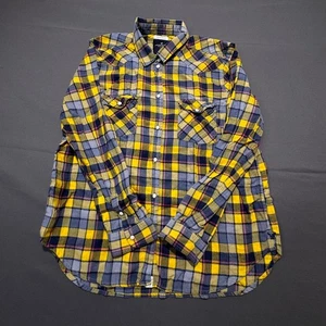 Camicia uomo American Eagle a quadri in flanella con bottoni grande manica lunga giallo blu - Foto 1 di 13