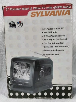 🆕 Sylvania SRT068K 5” Portable Black & White TV With AM/FM Radio Black NIB - Image 1 of 4