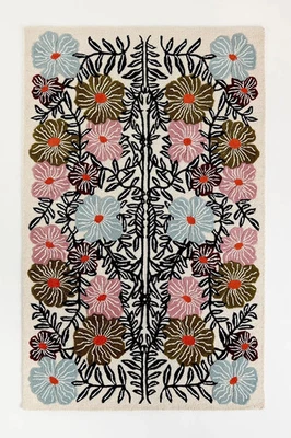 Hand Tufted Wool Floral Rug Colorful Modern Botanical Carpet for Living Room - Image 1 of 3