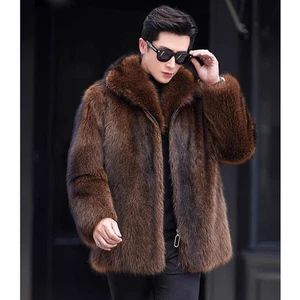 Cappotto pelliccia visone uomo giacca ecopelliccia corto outwear invernale zip soprabito supporto colletto - Foto 1 di 23