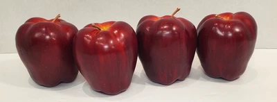 "4 manzanas sintéticas rojas oscuras de 3,5"" país fruta primitiva decoración del hogar realista" Foto 1 de 4