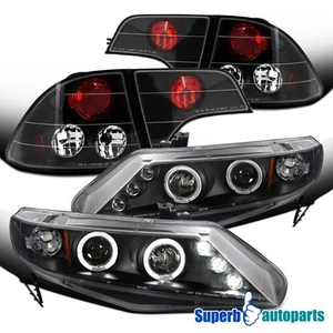 Fit 2006-2011 Honda Civic 4Dr LED Halo Projector Headlight+Tail Brake Lamp Black - Picture 1 of 13