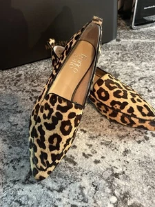 Franco Sarto Leopard Animal Print Calf Hair Leather Loafers Pointed Toe Sz 7.5-8 - Picture 1 of 9