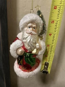 Vtg Santa Holding Christmas Bottle Brush Tree Toy Bag Glass Christmas Ornament - Picture 1 of 12