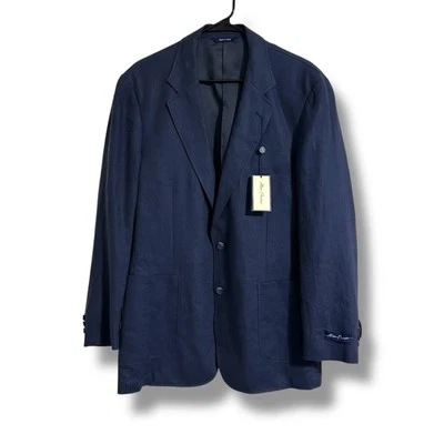 全新 Alan Flusser 蓝色亚麻运动外套 经典 定制外观 大号 — 第 1/4 张图片