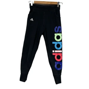 Adidas Girls Joggers Size M 10/12 Black Rainbow Logo Sweatpants Athletic Pants - Picture 1 of 11