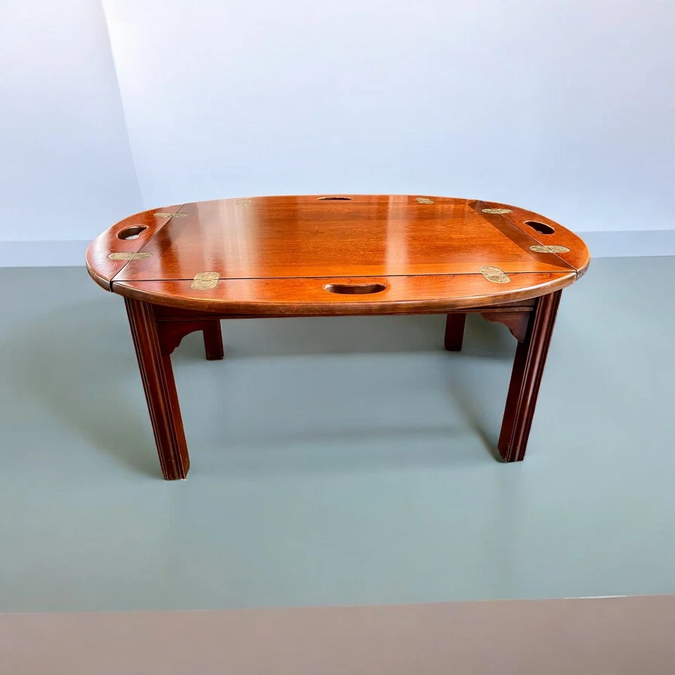 Chippendale Mahogany Butler's Coffee Table-Thomasville-Vintage-Mid Century-Brass - Image 1 of 4