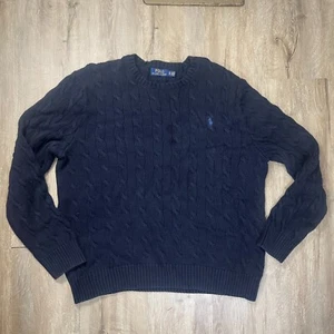 Suéter Polo Ralph Lauren Para Hombre Tejido con Cable XL Azul Marino Pescador Algodón Crew - Imagen 1 de 8