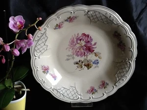 Porzellan Elfenbein Prunkschale Prunkteller Schale Ø 27,5 Blumen Gold 50/60er - Bild 1 von 8