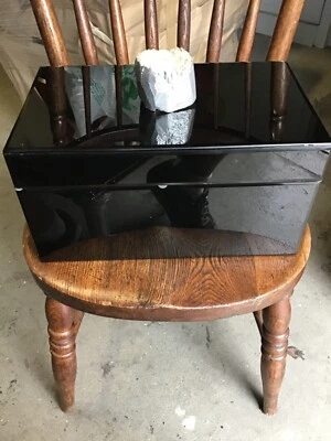 Container CYAN DESIGN Modern Contemporary Solitaire Black Glass & Wood 14 x 8 - Image 1 of 4