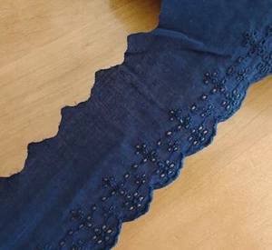 5-10 Yards 3" Wide Eyelet Cotton Lace /Embroidered Flower Dark Blue b0459 - Picture 1 of 2